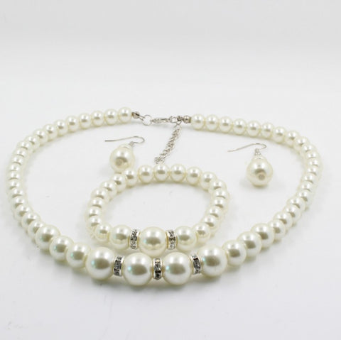 Fast sell hot bridal decorations, wedding jewelry set, pearl necklace, earring, bracelet wholesale