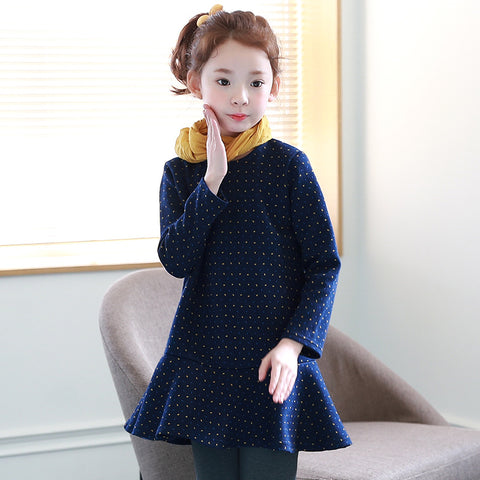 2021 new girls bottoming skirt 2021 autumn and winter Korean children's clothing, lotus leaf big child long sleeve dress D008