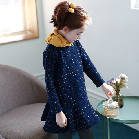 2021 new girls bottoming skirt 2021 autumn and winter Korean children's clothing, lotus leaf big child long sleeve dress D008