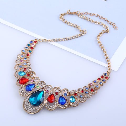 American jewelry fashion temperament Metal Necklace Earrings Set gem diamond drop bride accessories