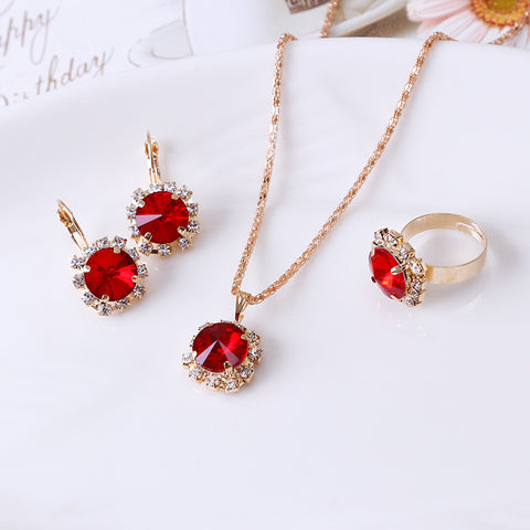 Europe and America fashion round crystal necklace earrings ring set hot jewelry jewelry wholesale jewelry wholesale