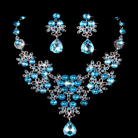 Butterfly Big Water Drop Necklace Earring Set Wedding