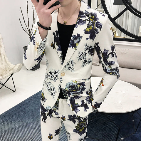 Foreign Trade Autumn And Winter Floral Print Two Piece Suit