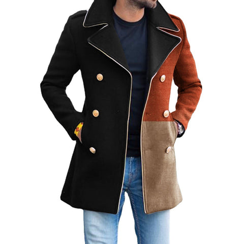 Coat Lapel Youth Color-blocking Wool Men's Casual