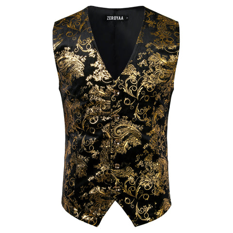 Gold Steampunk Vest Men Suit Gilet Homme Wedding Sleeveless