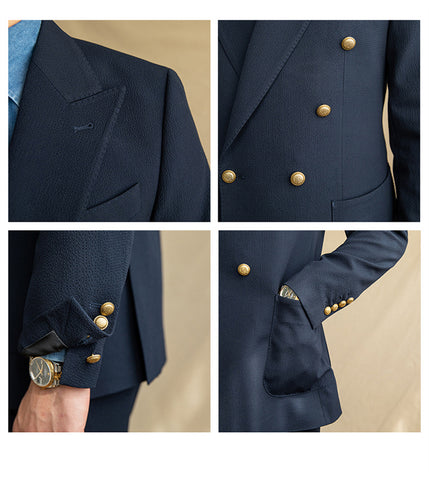 Breathable Seersucker Half-lined Non-iron Double-breasted Jacket