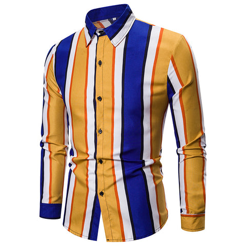 New British Slim-fit Fashion Beach Vacation Striped Long-sleeved Shirt