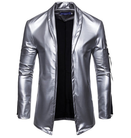 Autumn Men's Elastic PU Leather Zipper Motorcycle Leather Jacket