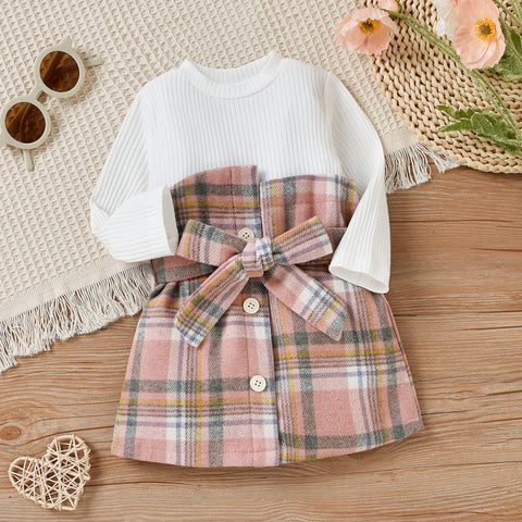 Girls Baby Plaid Fake Two Piece Dress