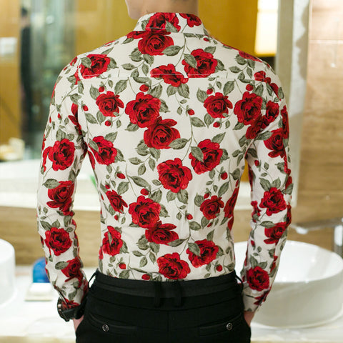 New Men's Slim Long-sleeved Printed Shirt