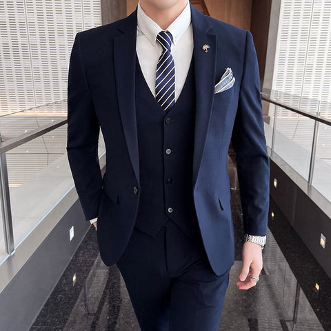 Men's Three-piece Suit Business Suit Solid Color Suit Vest  Trousers