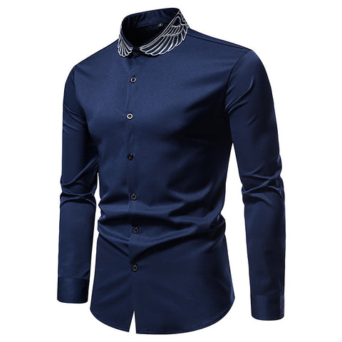 New Men's Stand Collar Fashion Wings Embroidered Shirt