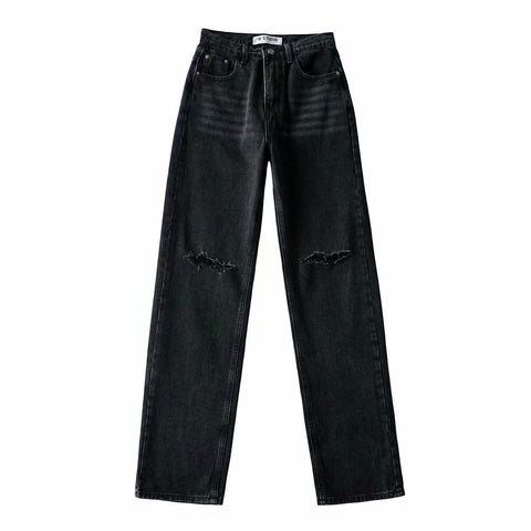 European And American Double-knee Holes Rolled Edge Mopping Jeans