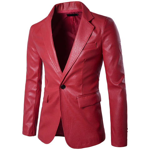 PU Leather Men's Single Row One Button Small Suit