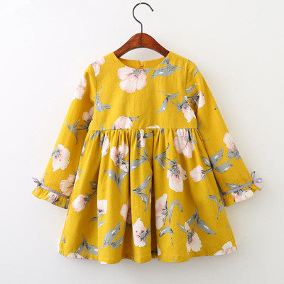 2021 autumn dress, new girl princess dress, full print flower, bow knot long sleeve dress, children's clothing wholesale