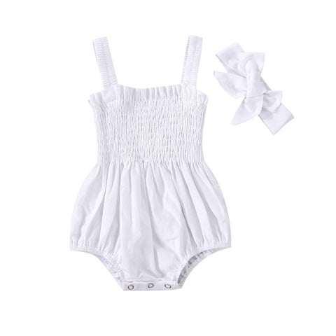 Baby Summer Jumpsuit Outfit Solid Color Ruched Toddler Girl