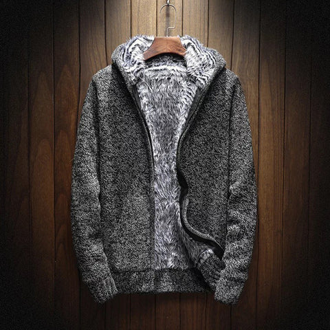 Men's velvet padded hooded cardigan sweater coat