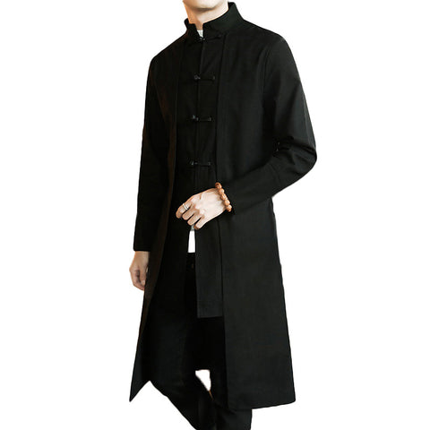 Cotton And Linen Mid-length Trench Coat Men's Slim-fit Large Size Coat