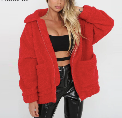 shearling coat jacket women autumn winter warm thick plush coat