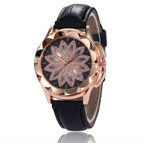 Rhinestone cross ladies belt watch foreign trade explosion models rose gold large dial lucky quartz watch