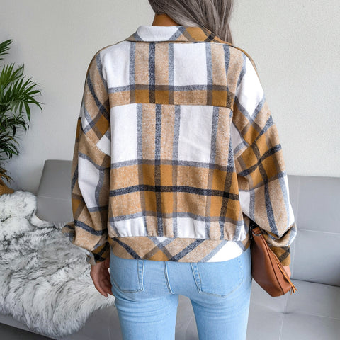 Women's Long Sleeve Plaid Coat Jacket