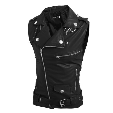 Zip-fit slim lapel short PU leather vest