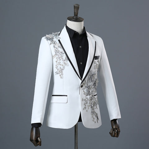 Crystal Embroidery Flowers Stage Singer Suit Jacket Bar Wedding Suit Jacket