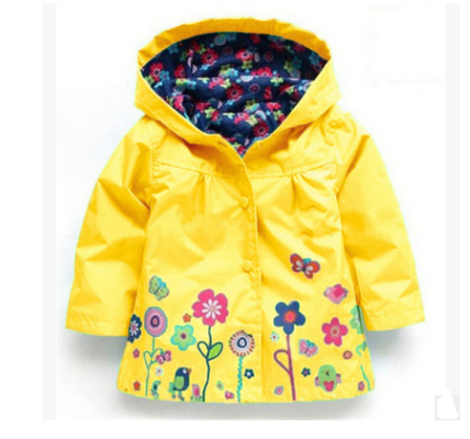 Children's clothing children's jacket girls cute flowers windproof rain jacket children's hooded jacket