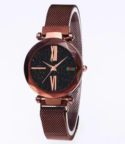 Luxury Women Watches Mesh Ladies Clock Magnet Buckle Starry Diamond Geometric Surface Quartz Wristwatch