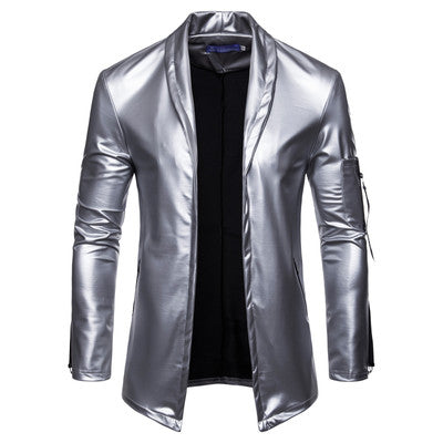 Men's elastic PU leather zipper motorcycle leather jacket