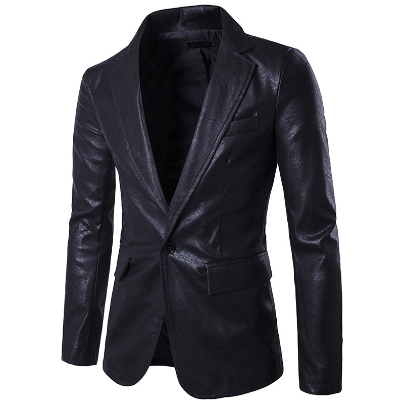 PU Leather Men's Single Row One Button Small Suit