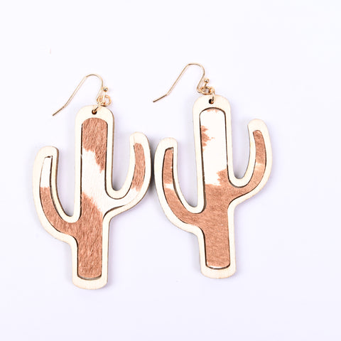 Cactus Tree Shape Wood Earrings Vintage