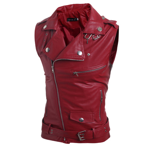 Zip-fit slim lapel short PU leather vest