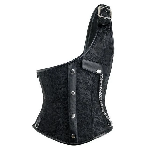 One-shoulder goth slim corset