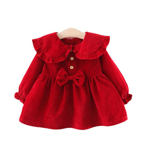 Spring And Autumn Baby Girl Long Sleeve Outwear Princess Big Lapel Shirt Dress Girl Solid Color Dress