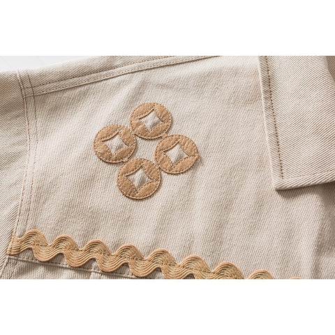 Copper Coin Embroidered Multi-pocket Jackets For Couples