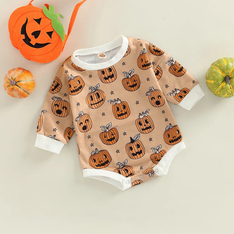 Baby Halloween Pumpkin Print Romper