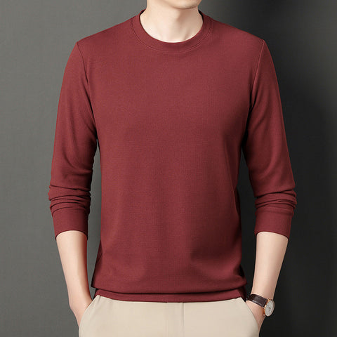 Autumn Thin Round Neck Long Sleeve T-shirt Solid Color Men's Top