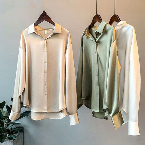 Women's Long-sleeved Satin Shirt