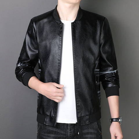 Men's Solid Color Leather Jacket Casual Fashion