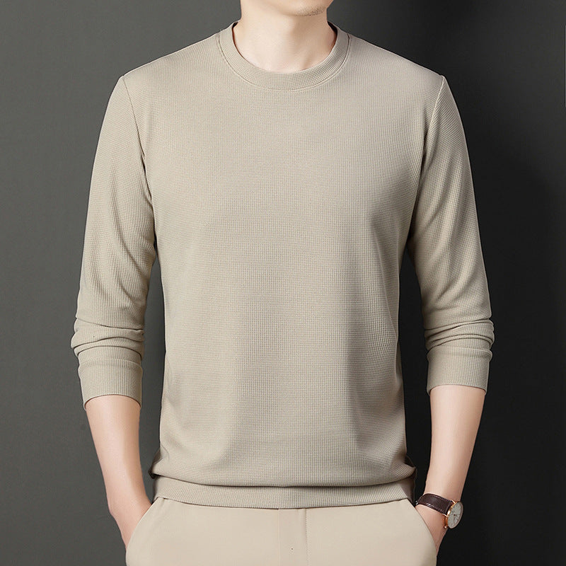 Autumn Thin Round Neck Long Sleeve T-shirt Solid Color Men's Top