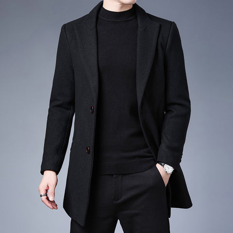 Handsome Men's Jacket With Wool Solid Color Lapel Collar