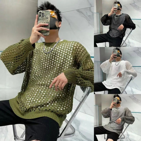 Men's Hollow Knitted T-shirt Design Sweater Long Sleeve