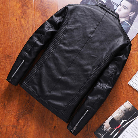 Add velvet anti - cold PU leather jacket