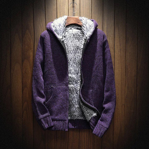 Men's velvet padded hooded cardigan sweater coat