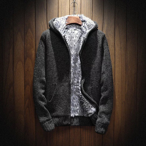 Men's velvet padded hooded cardigan sweater coat