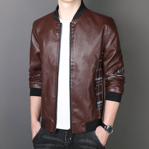 Men's Solid Color Leather Jacket Casual Fashion