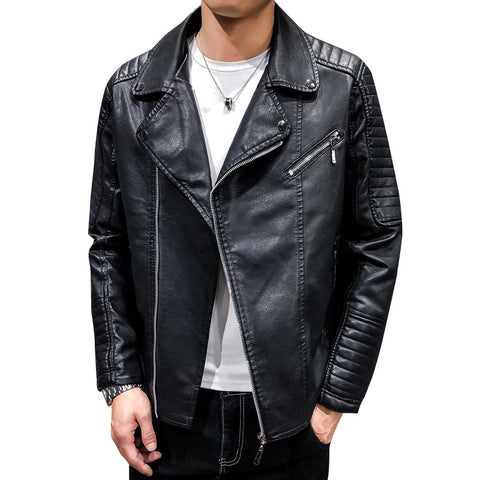 Men's Motorcycle Lapel Pu Leather Jacket