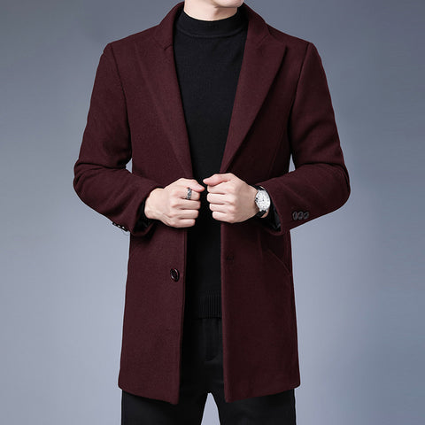 Handsome Men's Jacket With Wool Solid Color Lapel Collar