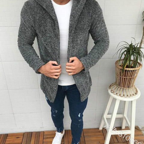 Casual Solid Color Long-sleeved Hooded Fluffy Jacket Men